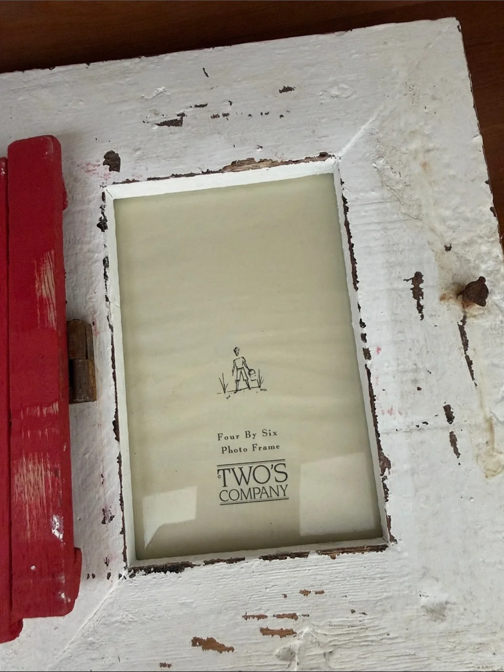 Two’s Company Vintage Late 90’s Rustic Distressed White Frame with Red Door